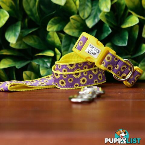 Sunflower Dog Collar - Hand Made by The Bark Side - TBSSUNLGEPUR