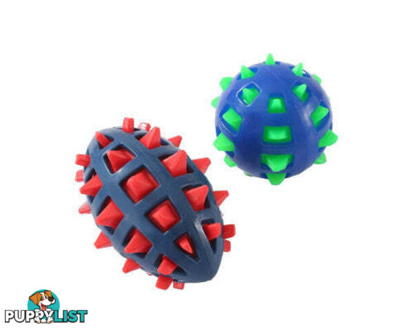 YES4PETS 2 x Large Dog/Puppy Rubber Spike TPR Football/Ball - Dental Hygiene Chew Toy - V278-59613-TWO-DOG-SPIKE-TOY