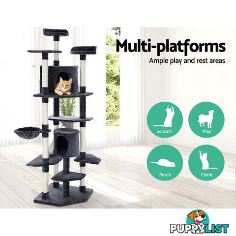 i.Pet Cat Tree 203cm Tower Scratching Post Scratcher Condo Trees House Bed Grey - PET-CAT-PCTOP-GR