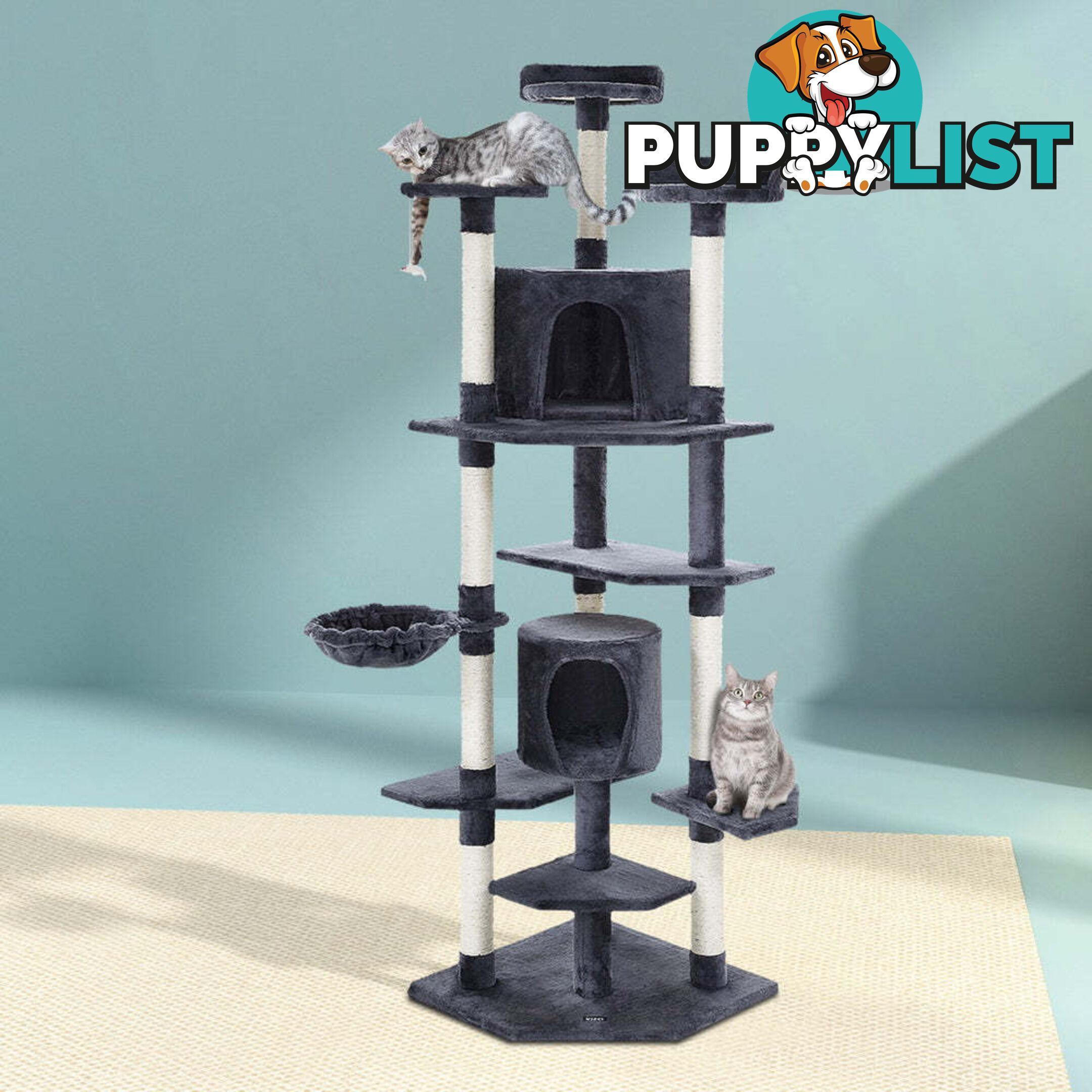 i.Pet Cat Tree 203cm Tower Scratching Post Scratcher Condo Trees House Bed Grey - PET-CAT-PCTOP-GR