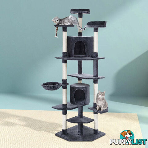 i.Pet Cat Tree 203cm Tower Scratching Post Scratcher Condo Trees House Bed Grey - PET-CAT-PCTOP-GR
