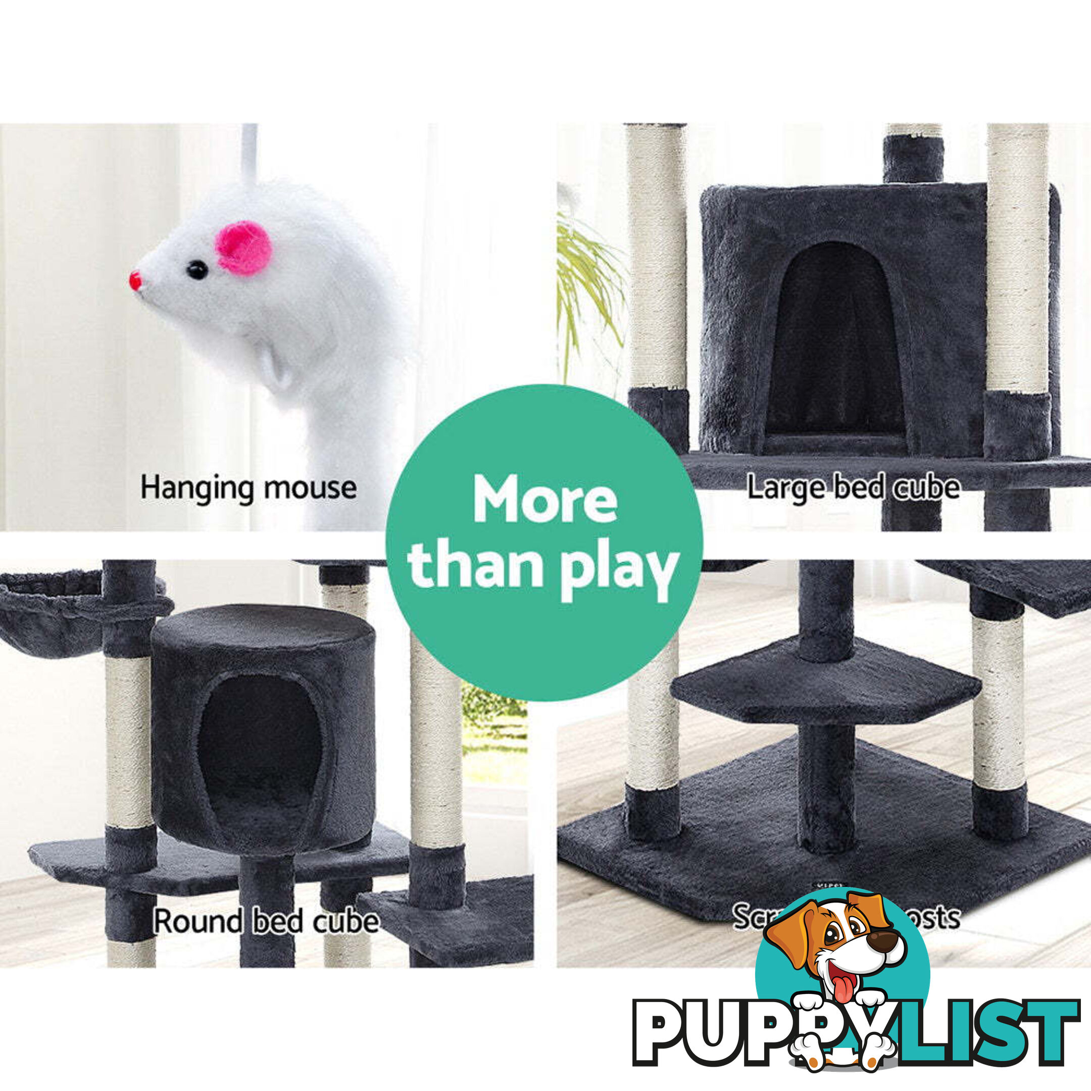 i.Pet Cat Tree 203cm Tower Scratching Post Scratcher Condo Trees House Bed Grey - PET-CAT-PCTOP-GR