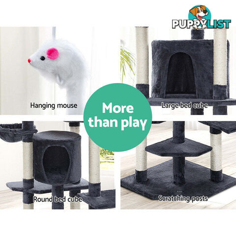 i.Pet Cat Tree 203cm Tower Scratching Post Scratcher Condo Trees House Bed Grey - PET-CAT-PCTOP-GR