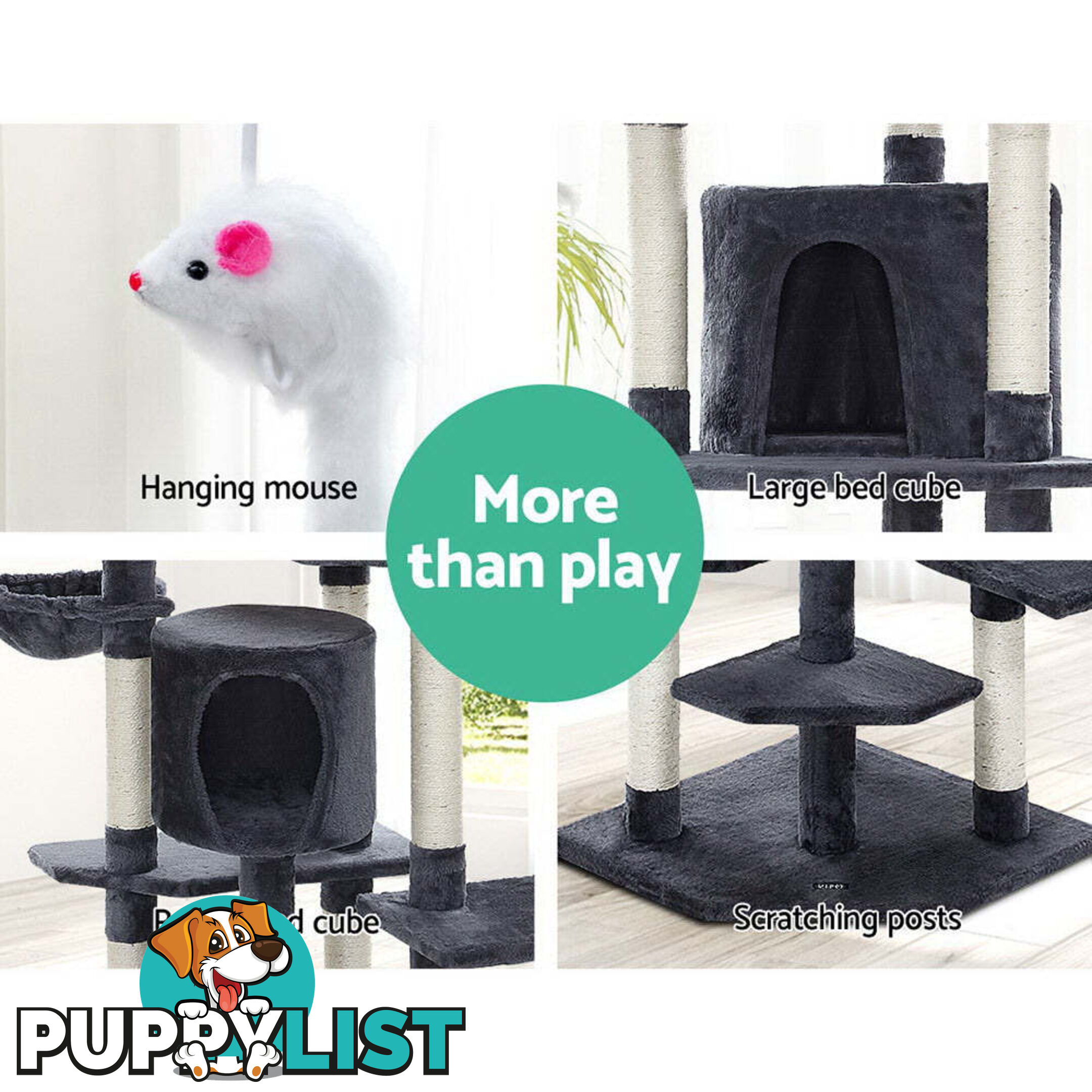 i.Pet Cat Tree 203cm Tower Scratching Post Scratcher Condo Trees House Bed Grey - PET-CAT-PCTOP-GR