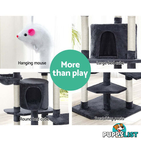 i.Pet Cat Tree 203cm Tower Scratching Post Scratcher Condo Trees House Bed Grey - PET-CAT-PCTOP-GR