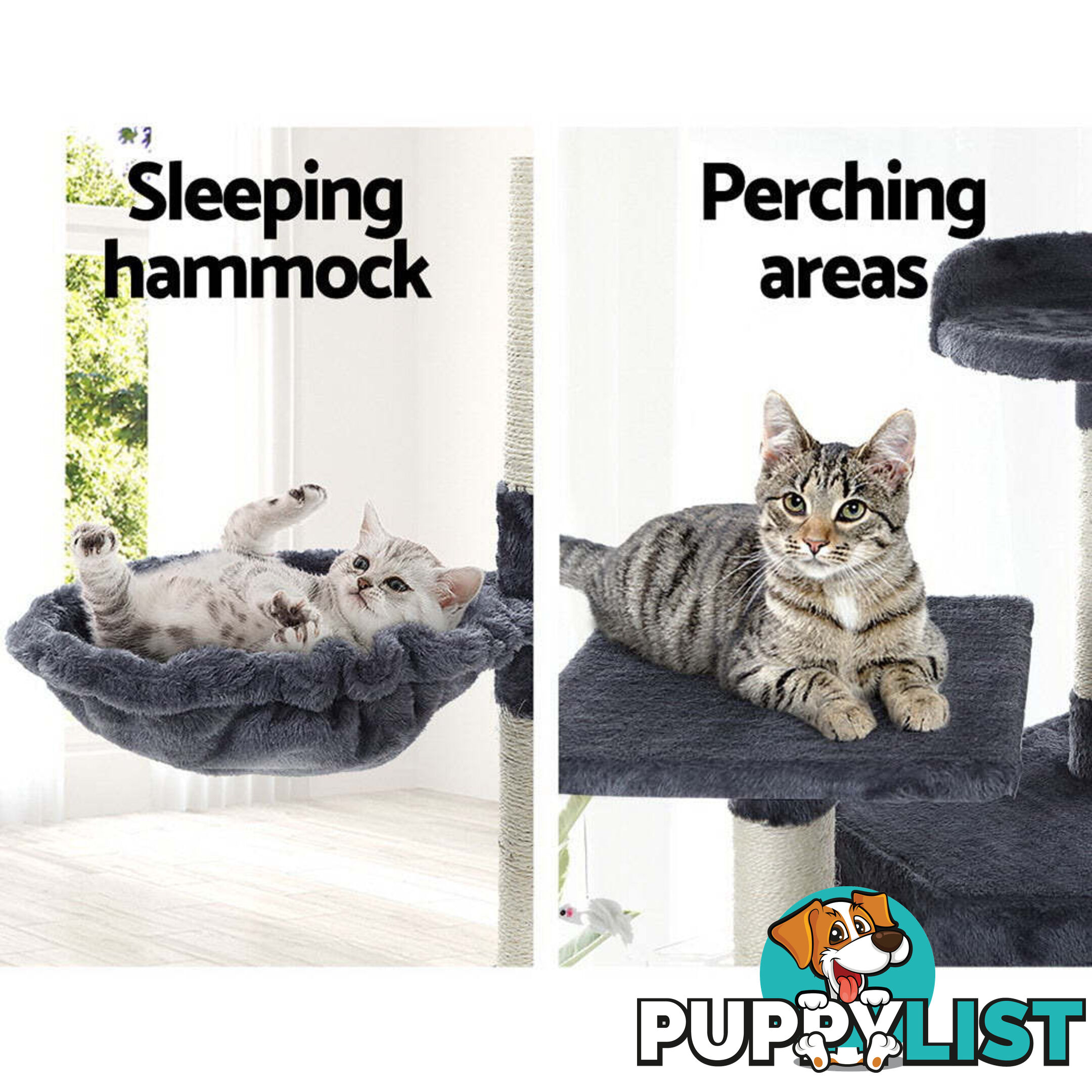 i.Pet Cat Tree 203cm Tower Scratching Post Scratcher Condo Trees House Bed Grey - PET-CAT-PCTOP-GR