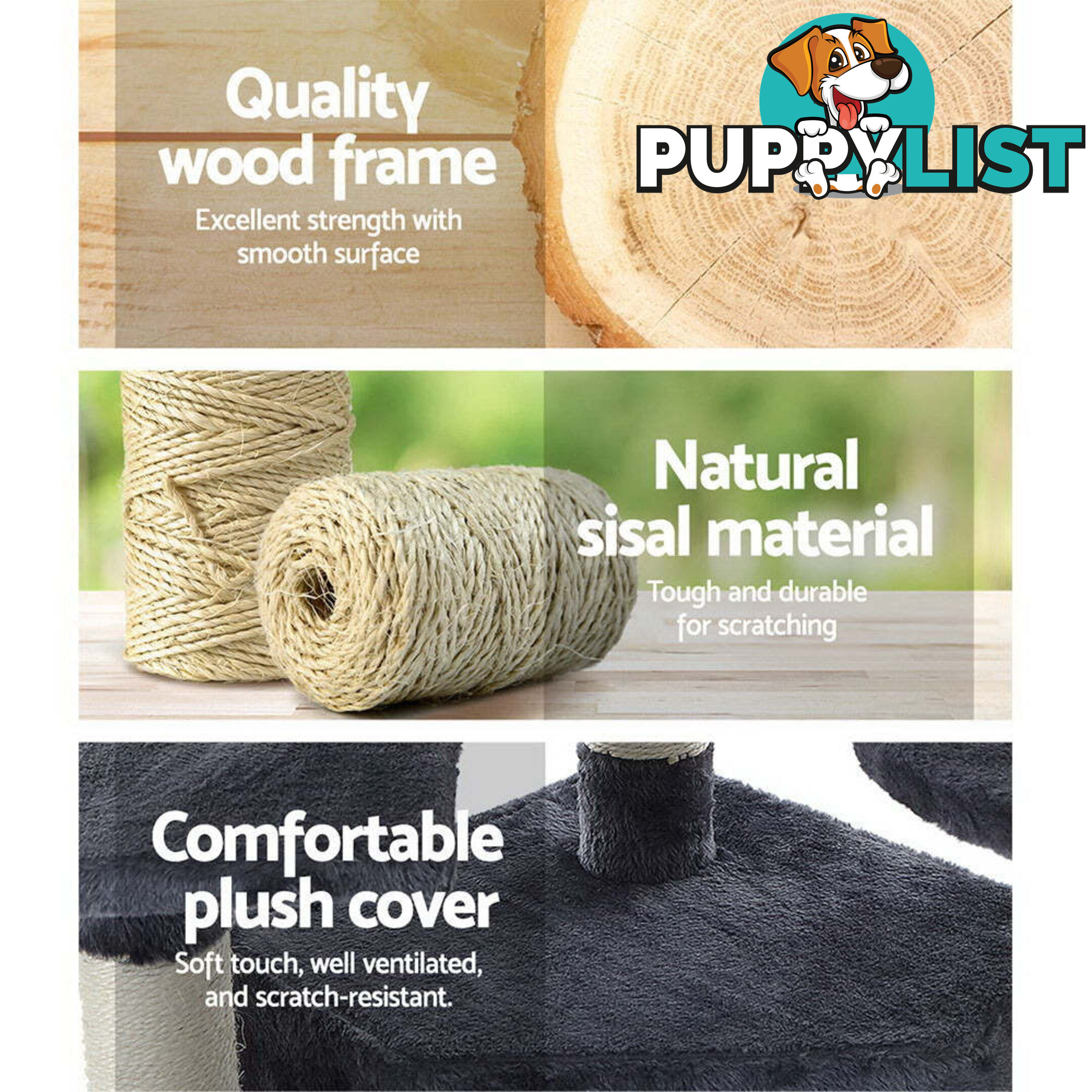 i.Pet Cat Tree 203cm Tower Scratching Post Scratcher Condo Trees House Bed Grey - PET-CAT-PCTOP-GR