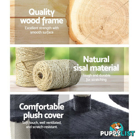 i.Pet Cat Tree 203cm Tower Scratching Post Scratcher Condo Trees House Bed Grey - PET-CAT-PCTOP-GR