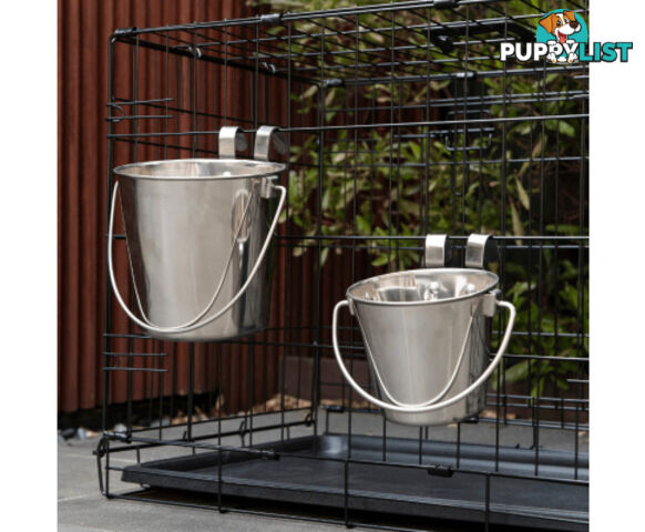 YES4PETS Stainless Steel Feeder and Water Bowl -  Flat Sided Bucket with Riveted Hooks For Parrot, Dog or Cat - V278-1-X-1L9-PBSUP2713RB