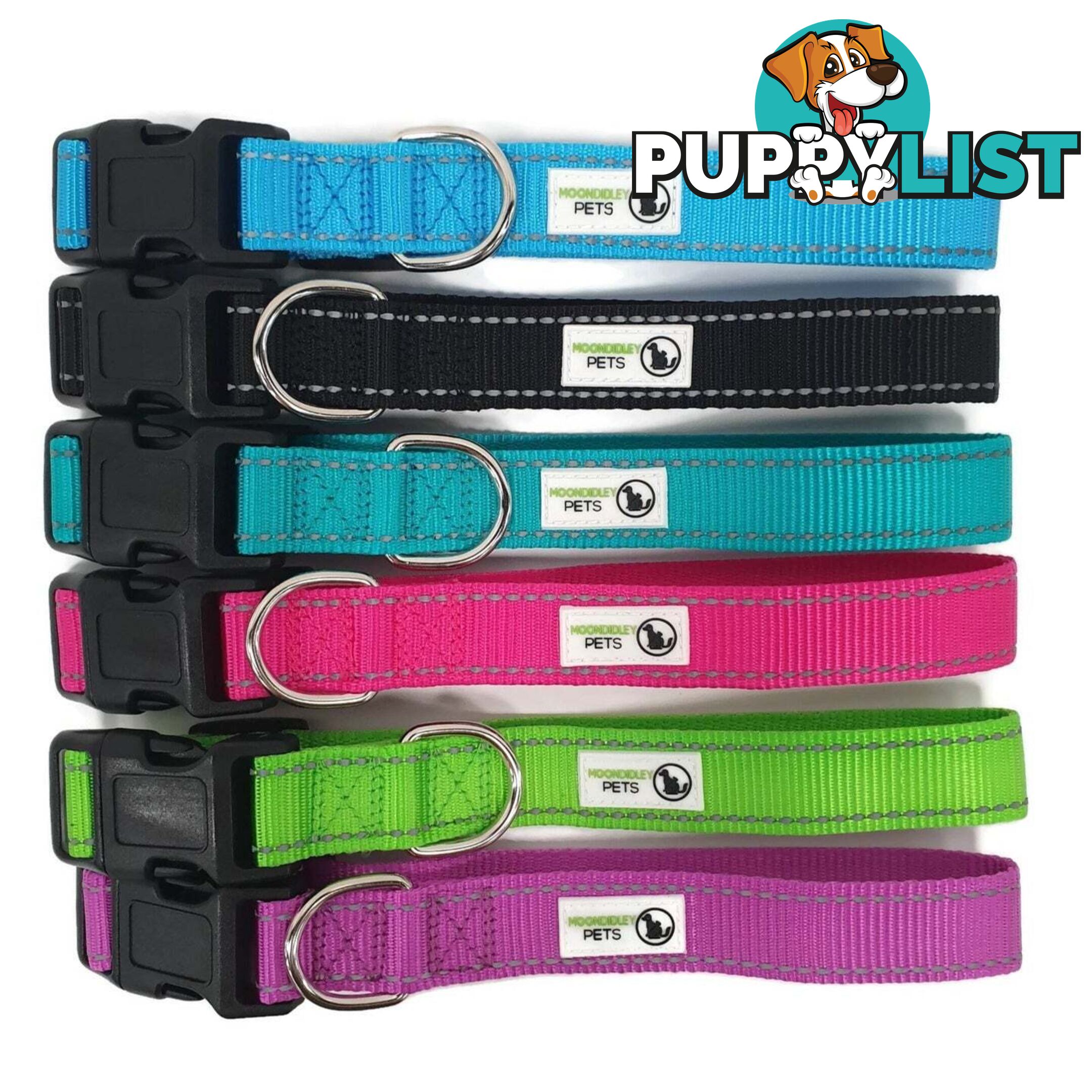 Nylon w/Reflective Stitching Dog Collar - Moondidley Pets - MDPCOLREFXLPUR