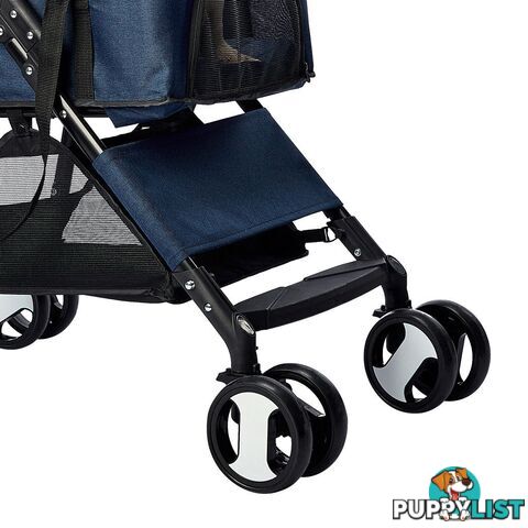 Pet Stroller Dog Cat Pram Foldable Carrier 4 Wheels Large Travel Pushchair Blue - WB-ST1004-BL