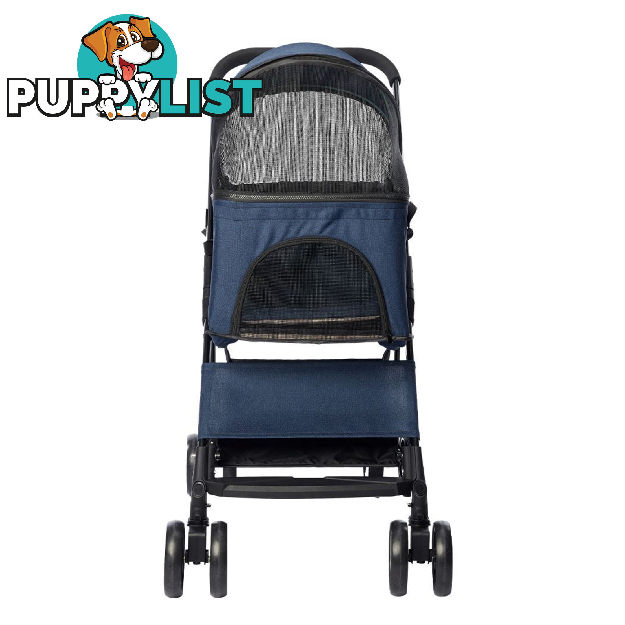 Pet Stroller Dog Cat Pram Foldable Carrier 4 Wheels Large Travel Pushchair Blue - WB-ST1004-BL