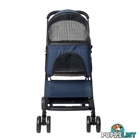 Pet Stroller Dog Cat Pram Foldable Carrier 4 Wheels Large Travel Pushchair Blue - WB-ST1004-BL