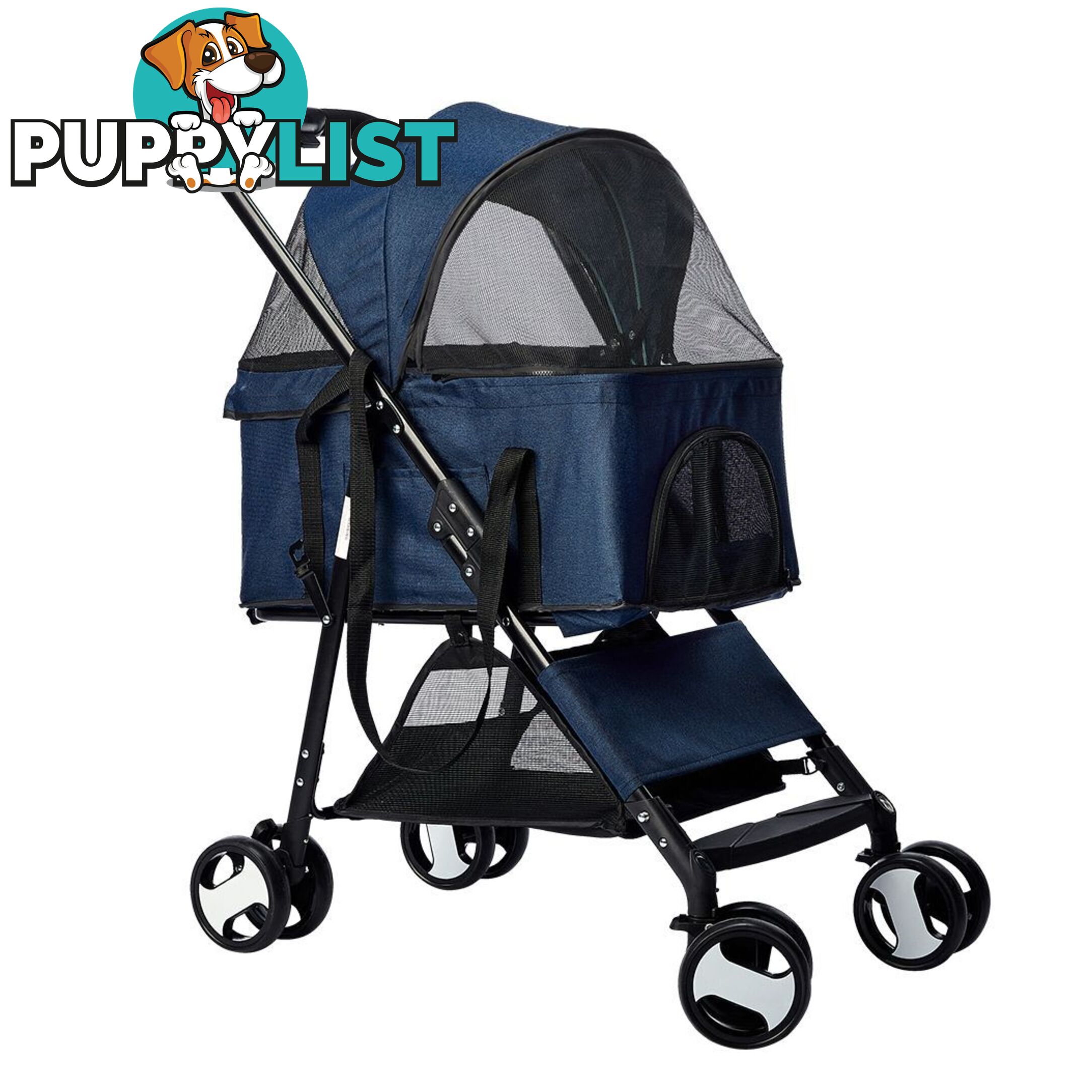 Pet Stroller Dog Cat Pram Foldable Carrier 4 Wheels Large Travel Pushchair Blue - WB-ST1004-BL