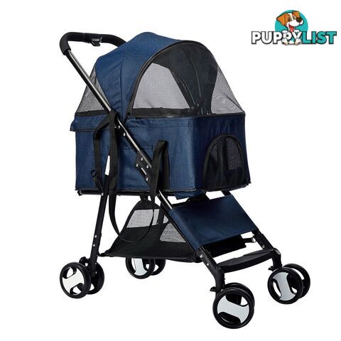Pet Stroller Dog Cat Pram Foldable Carrier 4 Wheels Large Travel Pushchair Blue - WB-ST1004-BL