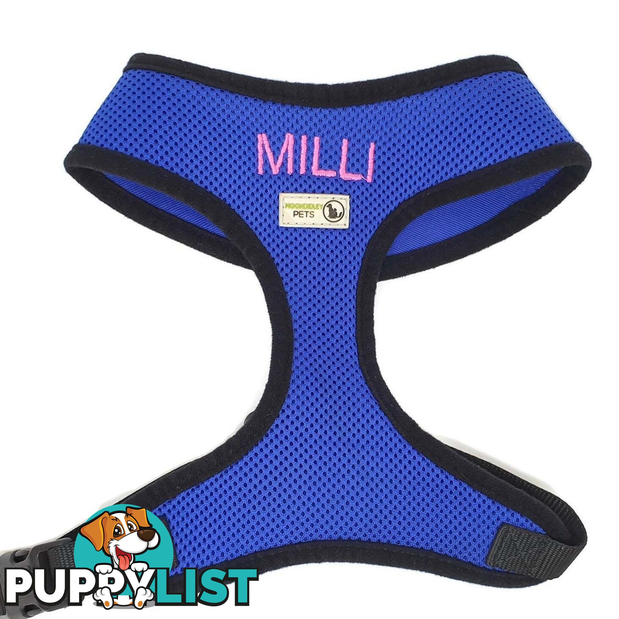 Doggie ID Harness Soft Air Mesh Personalised Embroidered - GC-HAR-ID-NVY-S