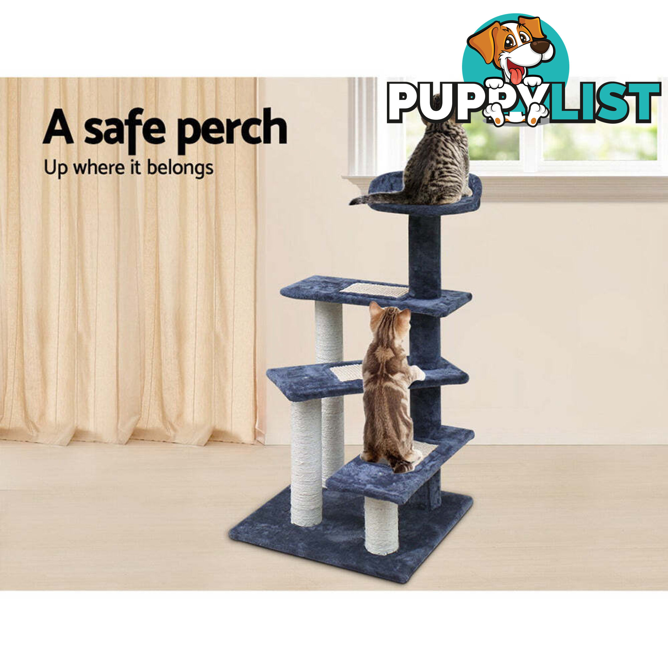 i.Pet Cat Tree 100cm Scratching Post Scratcher Tower Wood Condo House Trees Bed - PET-CAT-WT02-GR
