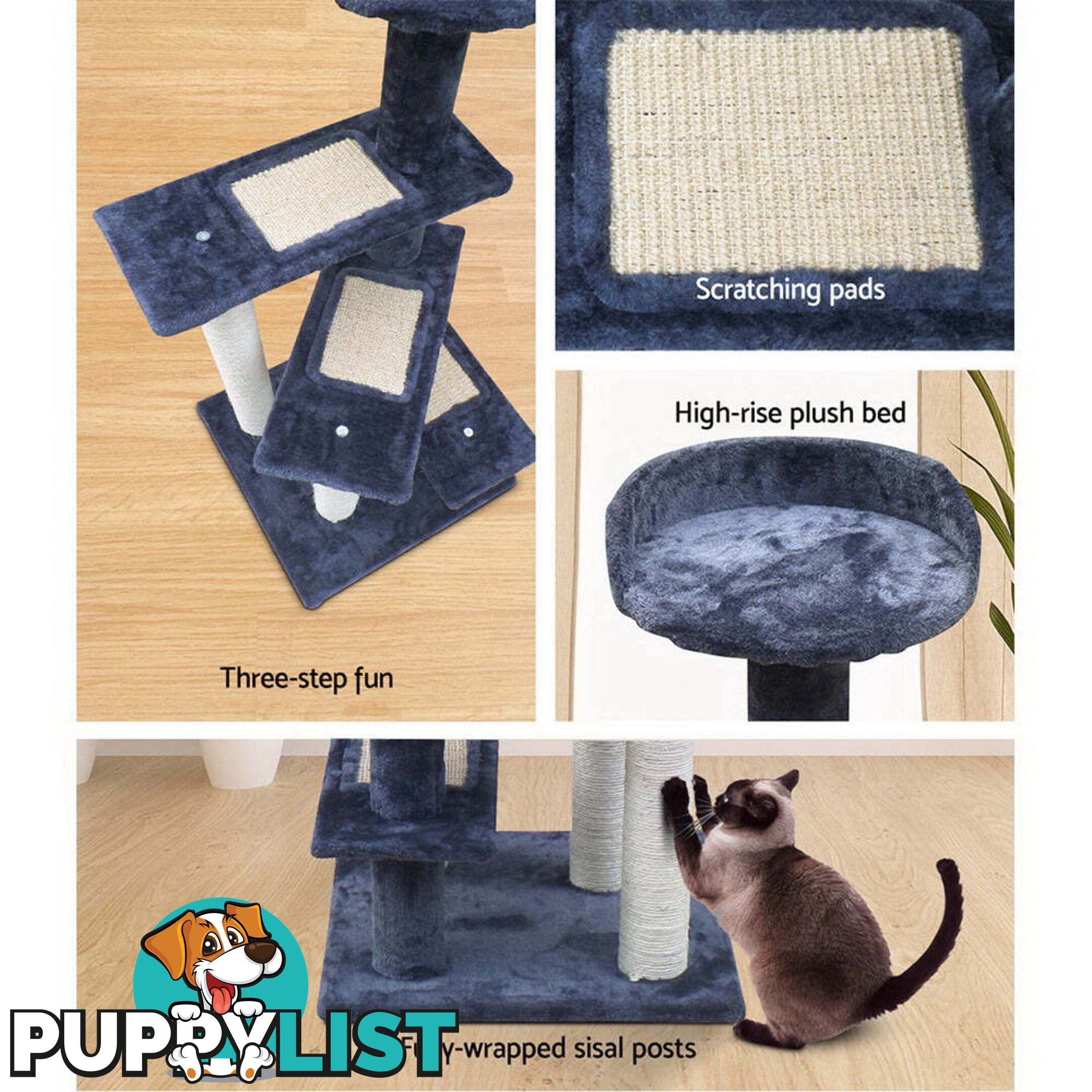 i.Pet Cat Tree 100cm Scratching Post Scratcher Tower Wood Condo House Trees Bed - PET-CAT-WT02-GR