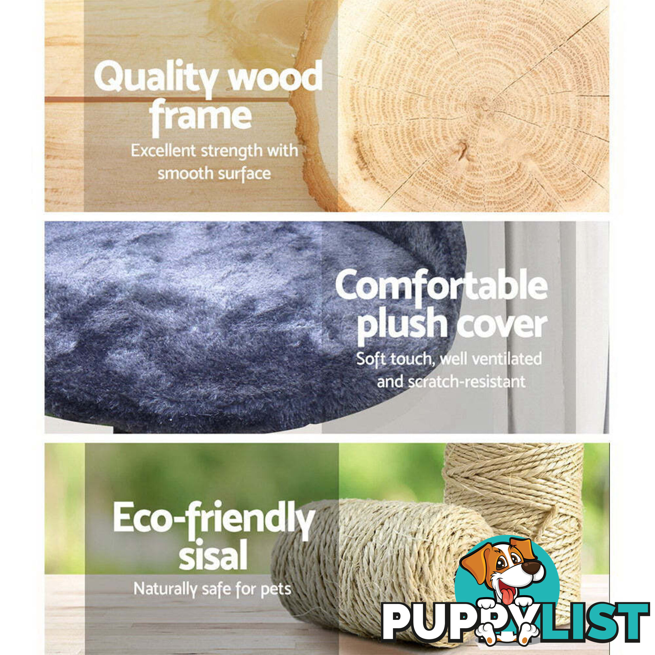 i.Pet Cat Tree 100cm Scratching Post Scratcher Tower Wood Condo House Trees Bed - PET-CAT-WT02-GR