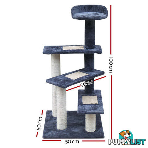 i.Pet Cat Tree 100cm Scratching Post Scratcher Tower Wood Condo House Trees Bed - PET-CAT-WT02-GR