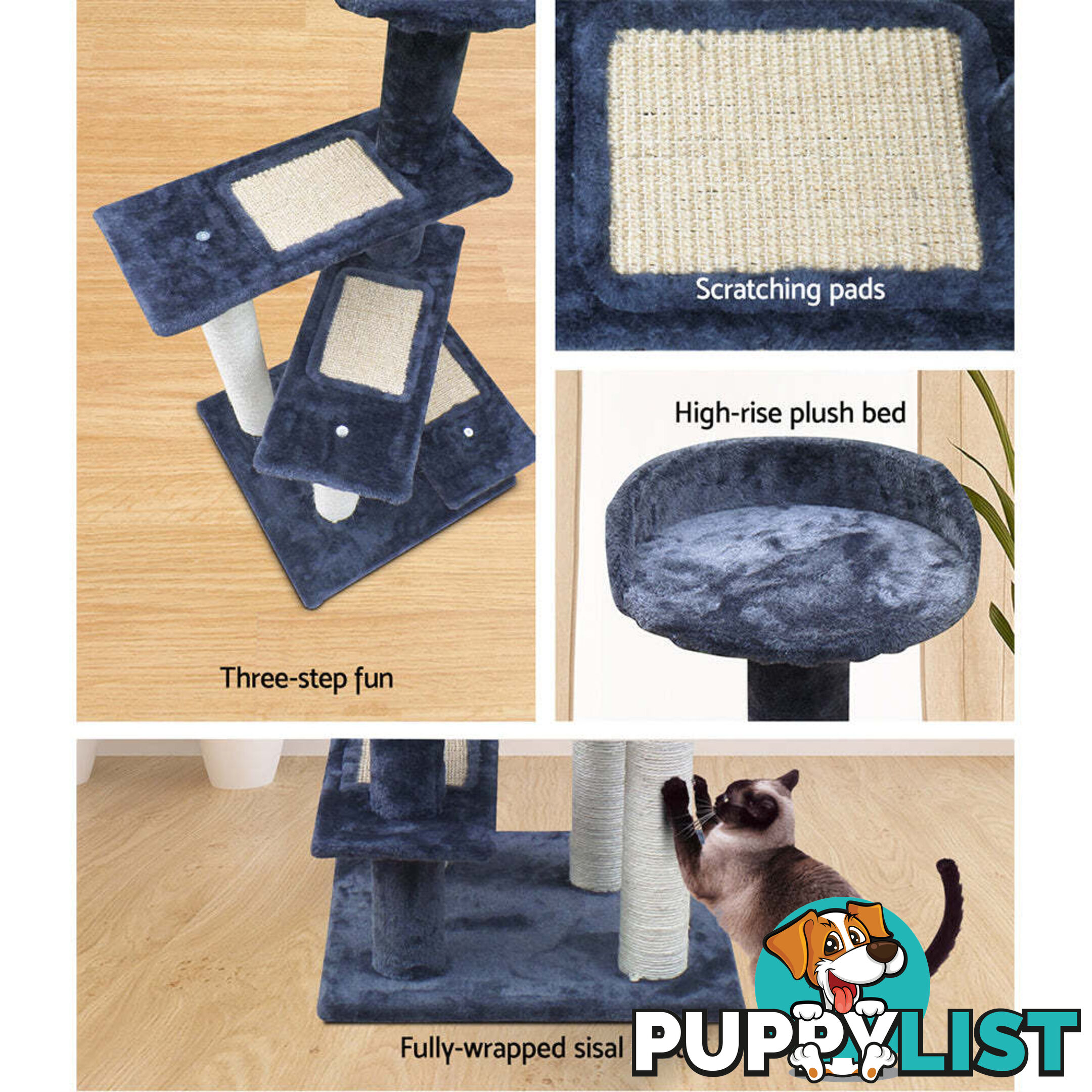 i.Pet Cat Tree 100cm Scratching Post Scratcher Tower Wood Condo House Trees Bed - PET-CAT-WT02-GR