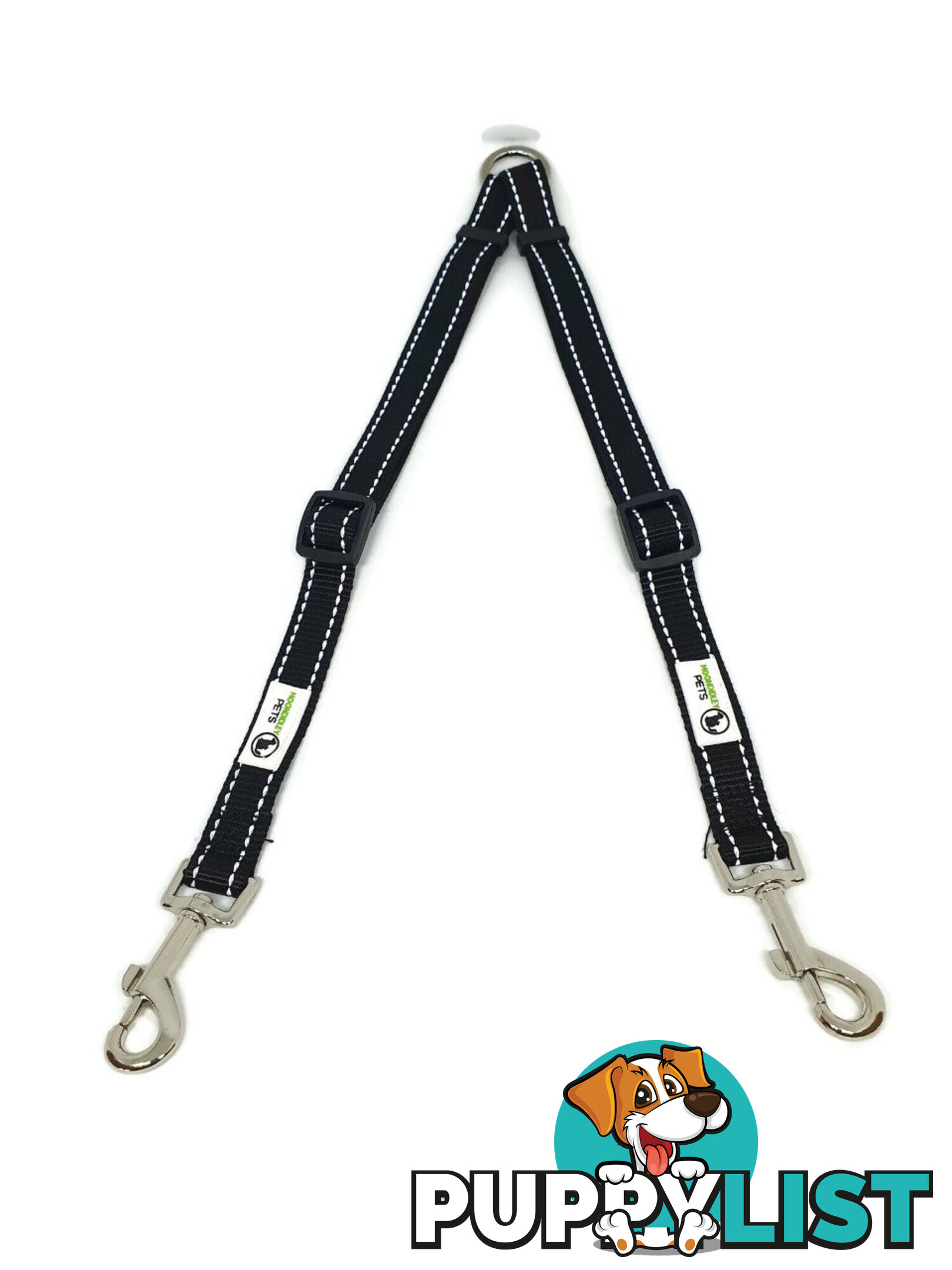 2 Dog Double Lead Coupler, Nylon w/Reflective Stitching - Moondidley Pets - MDPLDCOUSPNK
