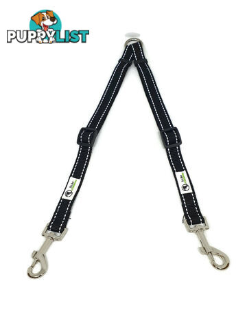 2 Dog Double Lead Coupler, Nylon w/Reflective Stitching - Moondidley Pets - MDPLDCOUSPNK