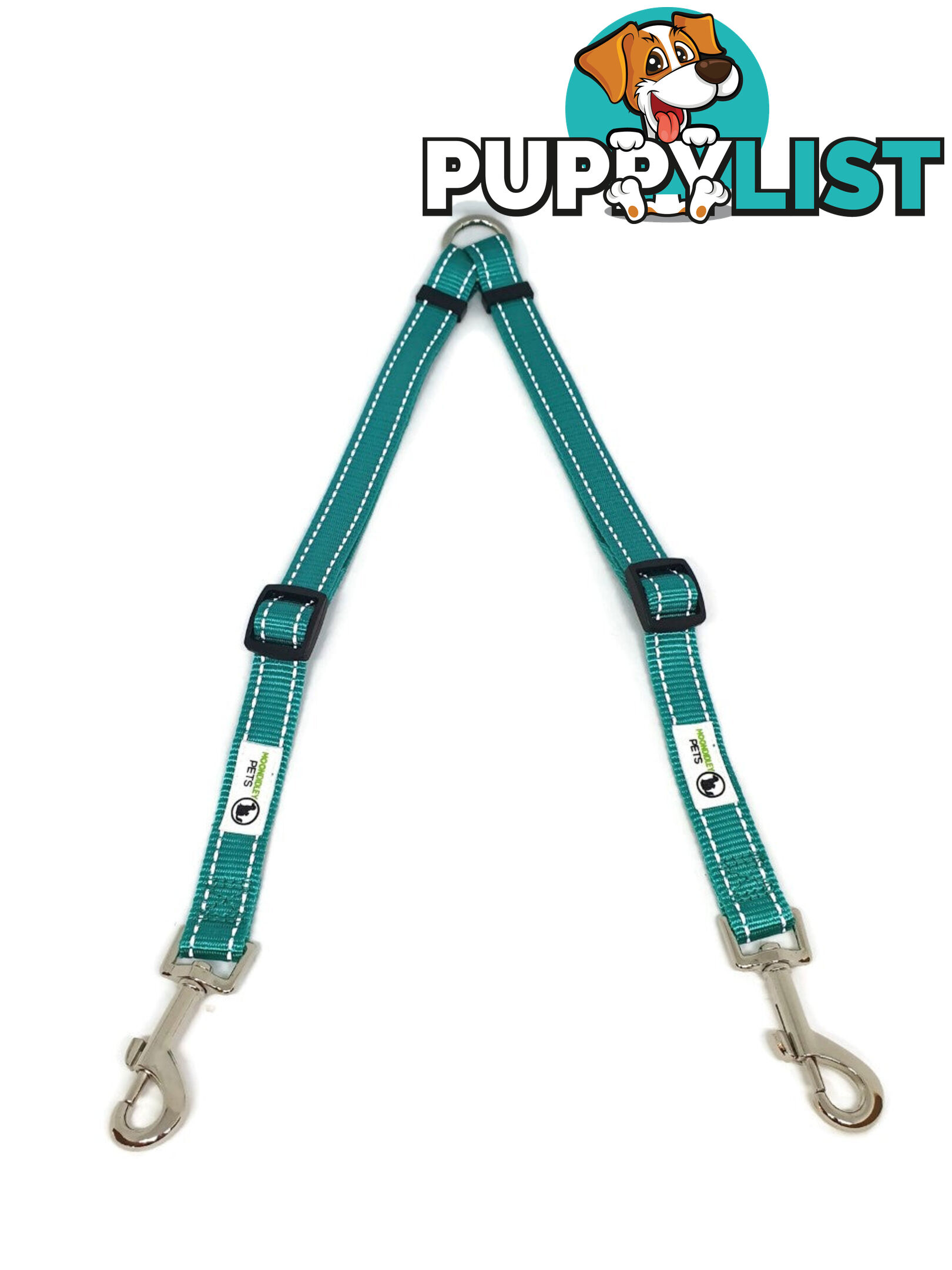 2 Dog Double Lead Coupler, Nylon w/Reflective Stitching - Moondidley Pets - MDPLDCOUSPNK