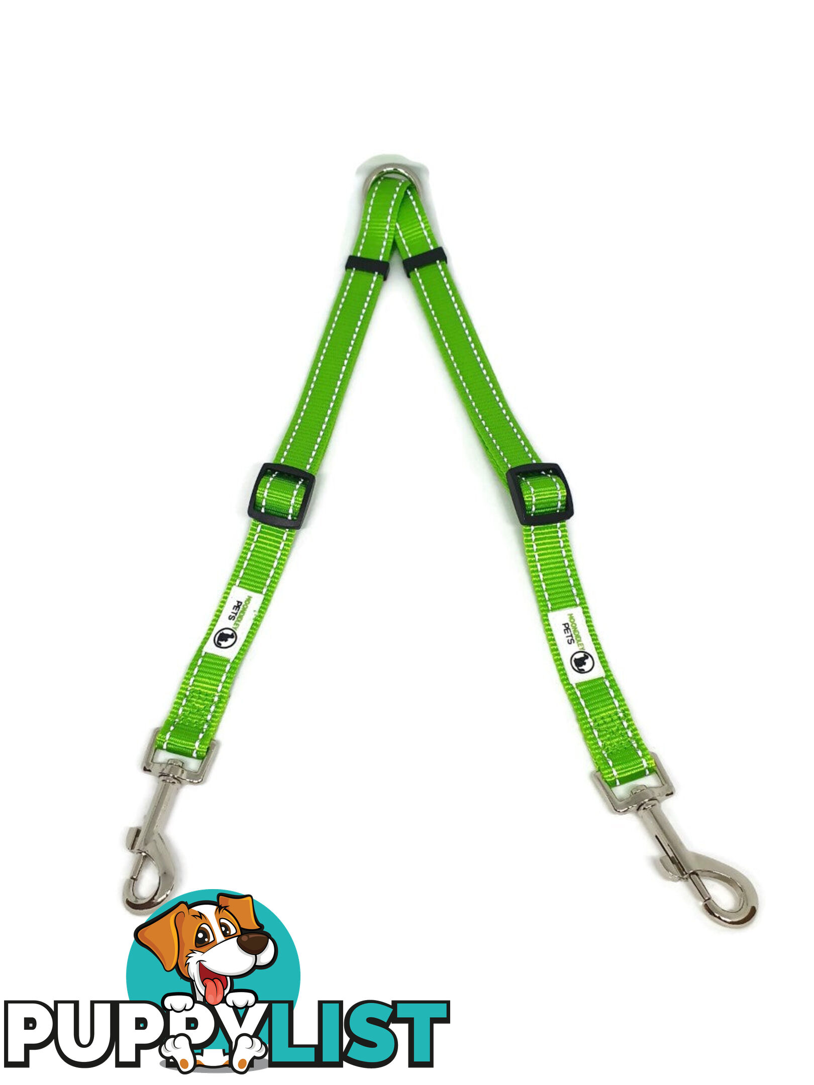 2 Dog Double Lead Coupler, Nylon w/Reflective Stitching - Moondidley Pets - MDPLDCOUSPNK