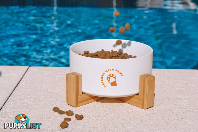 Ceramic Bowl with Wooden Stand - Explore with Paws - EWPBOWCERAPR