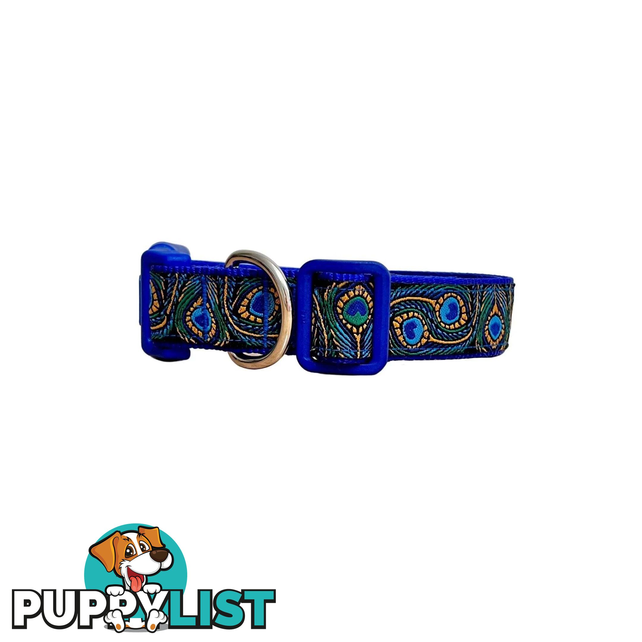 Peacock Feather Dog Collar - Hand Made by The Bark Side - TBSPEALGEBLU
