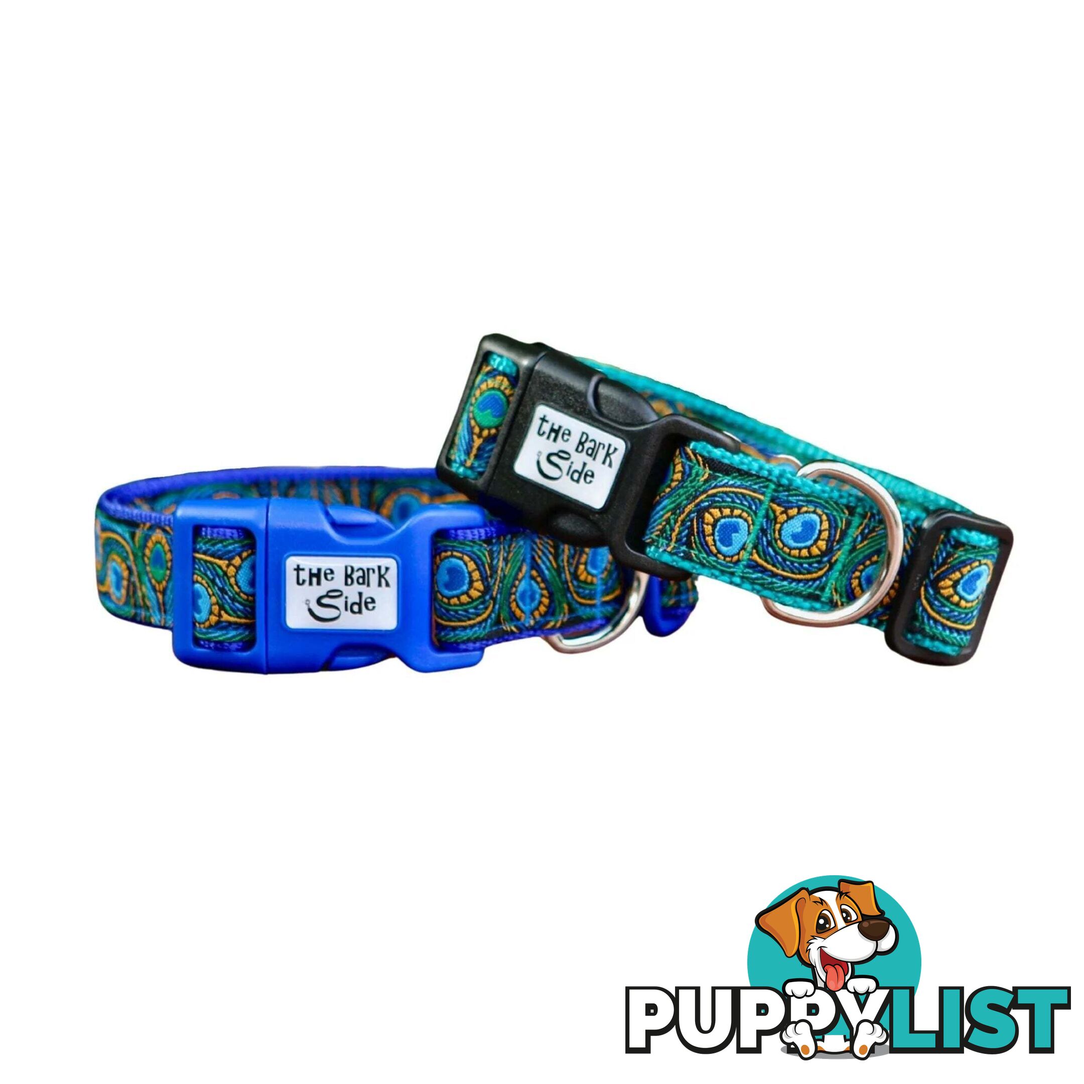 Peacock Feather Dog Collar - Hand Made by The Bark Side - TBSPEALGEBLU