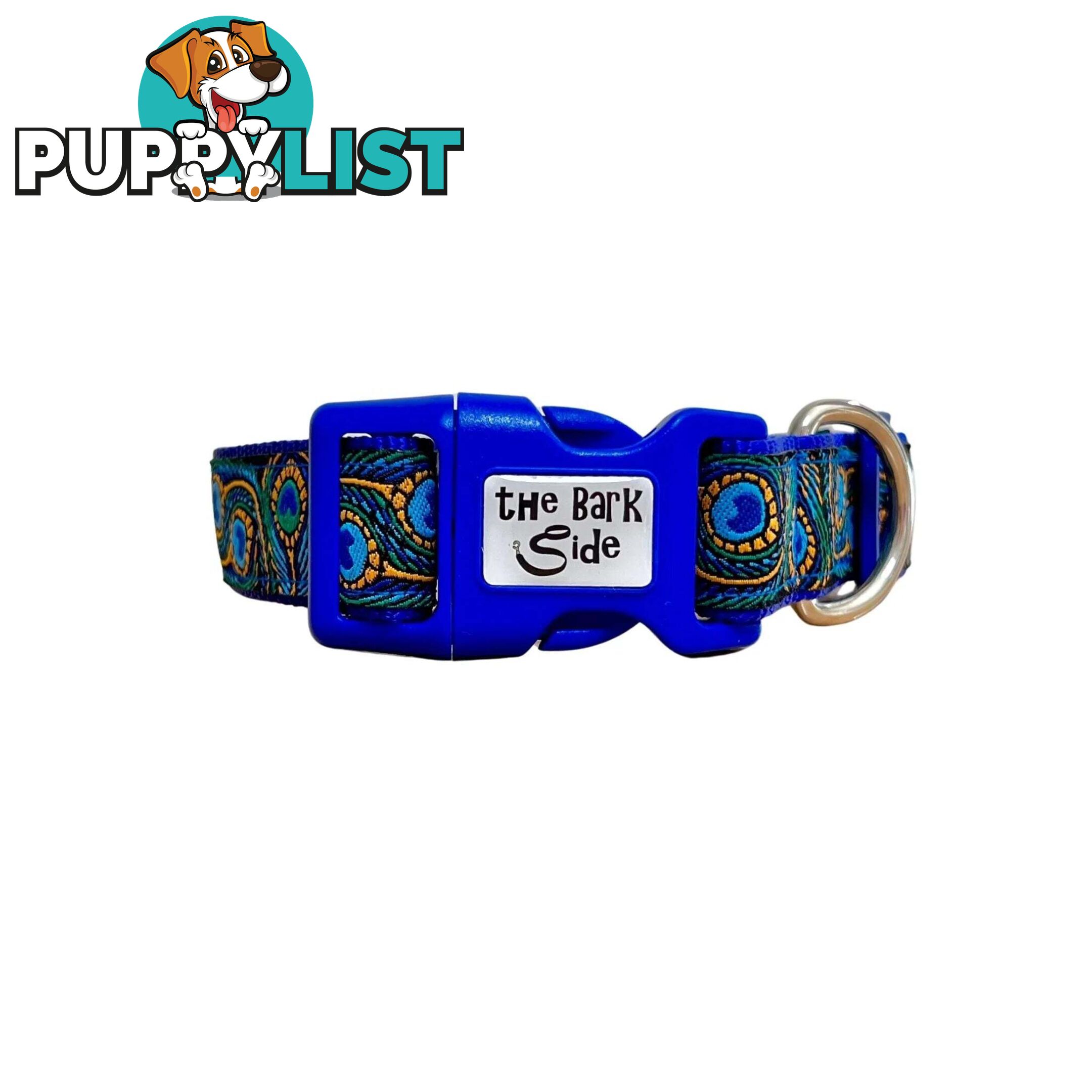 Peacock Feather Dog Collar - Hand Made by The Bark Side - TBSPEALGEBLU