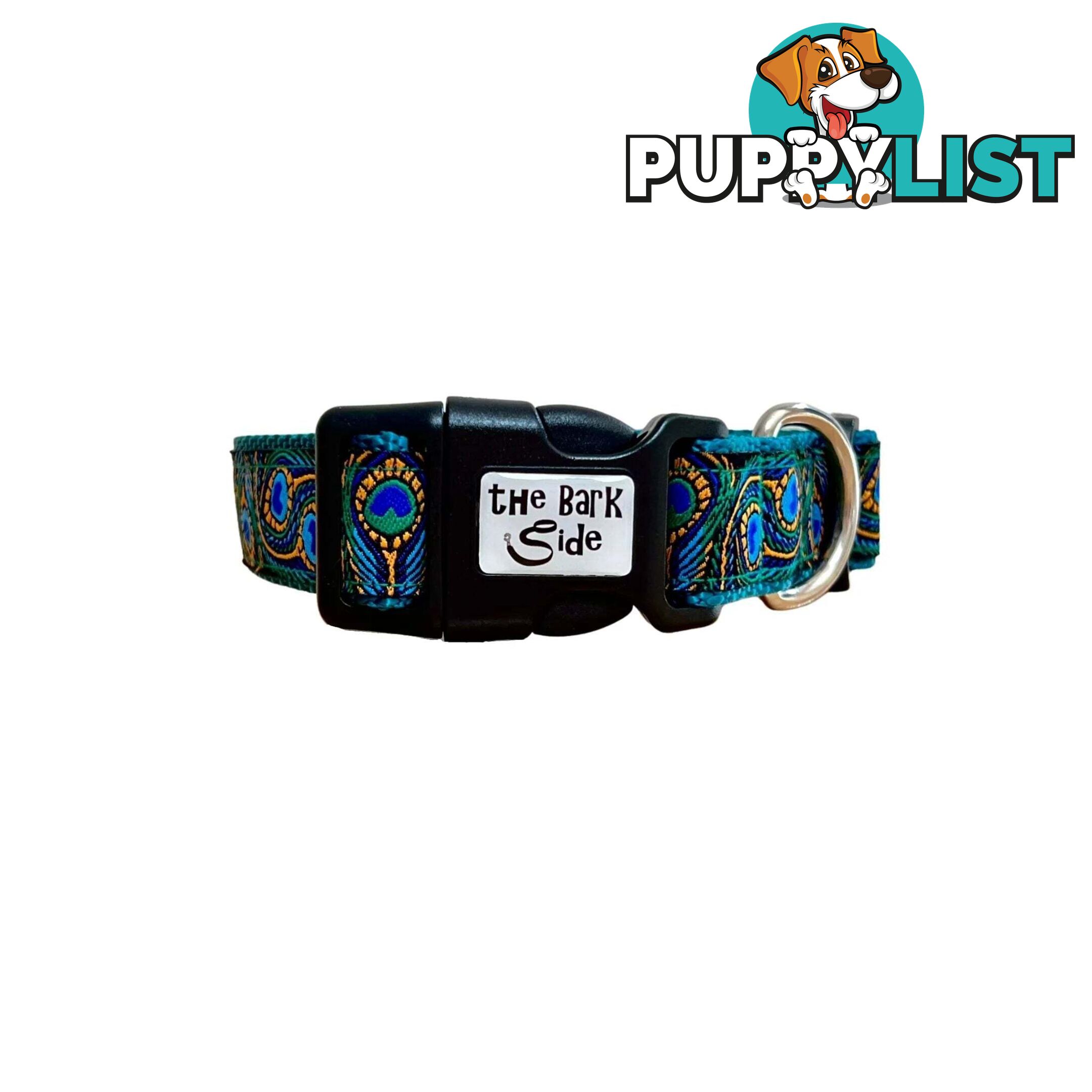 Peacock Feather Dog Collar - Hand Made by The Bark Side - TBSPEALGEBLU