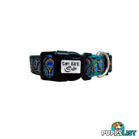 Peacock Feather Dog Collar - Hand Made by The Bark Side - TBSPEALGEBLU