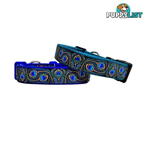 Peacock Feather Dog Collar - Hand Made by The Bark Side - TBSPEALGEBLU