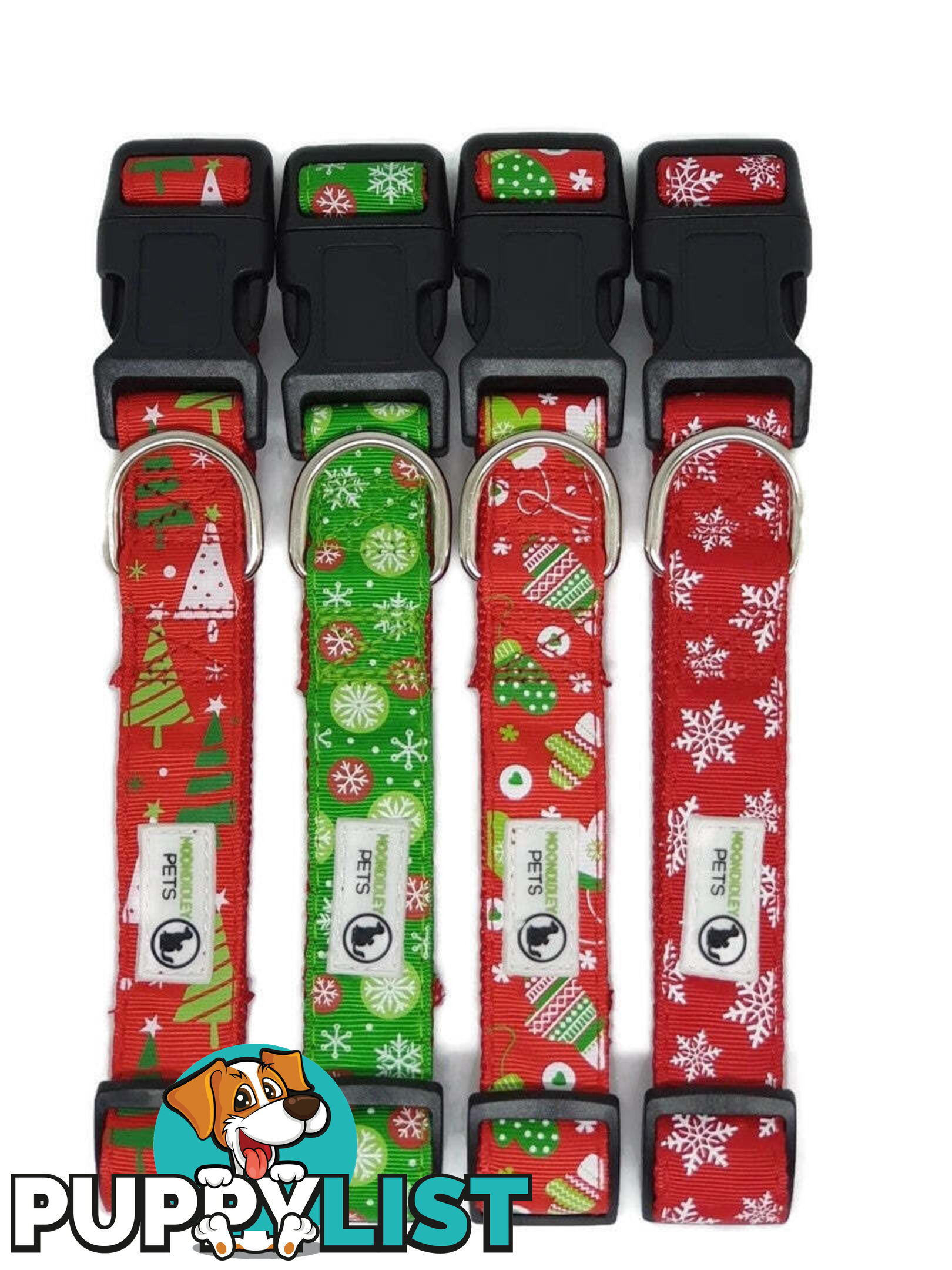 Christmas Dog Collars Adjustable - Moondidley Pets - MDPCOLXMALREDSNO