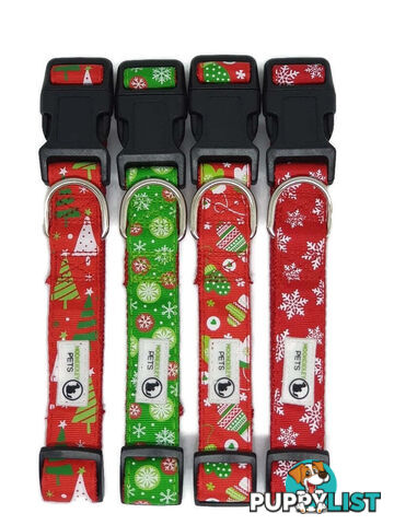 Christmas Dog Collars Adjustable - Moondidley Pets - MDPCOLXMALREDSNO