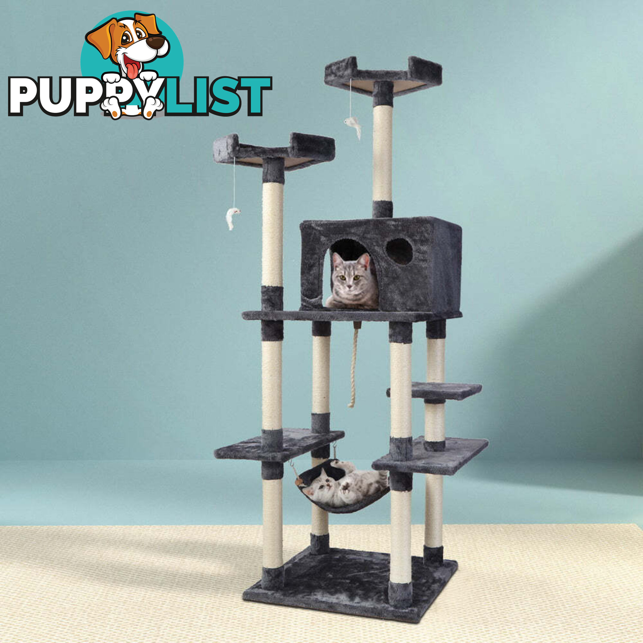 i.Pet Cat Tree 184cm Tower Scratching Post Scratcher Wood Trees Condo Bed House - PET-CAT-FL09-GR