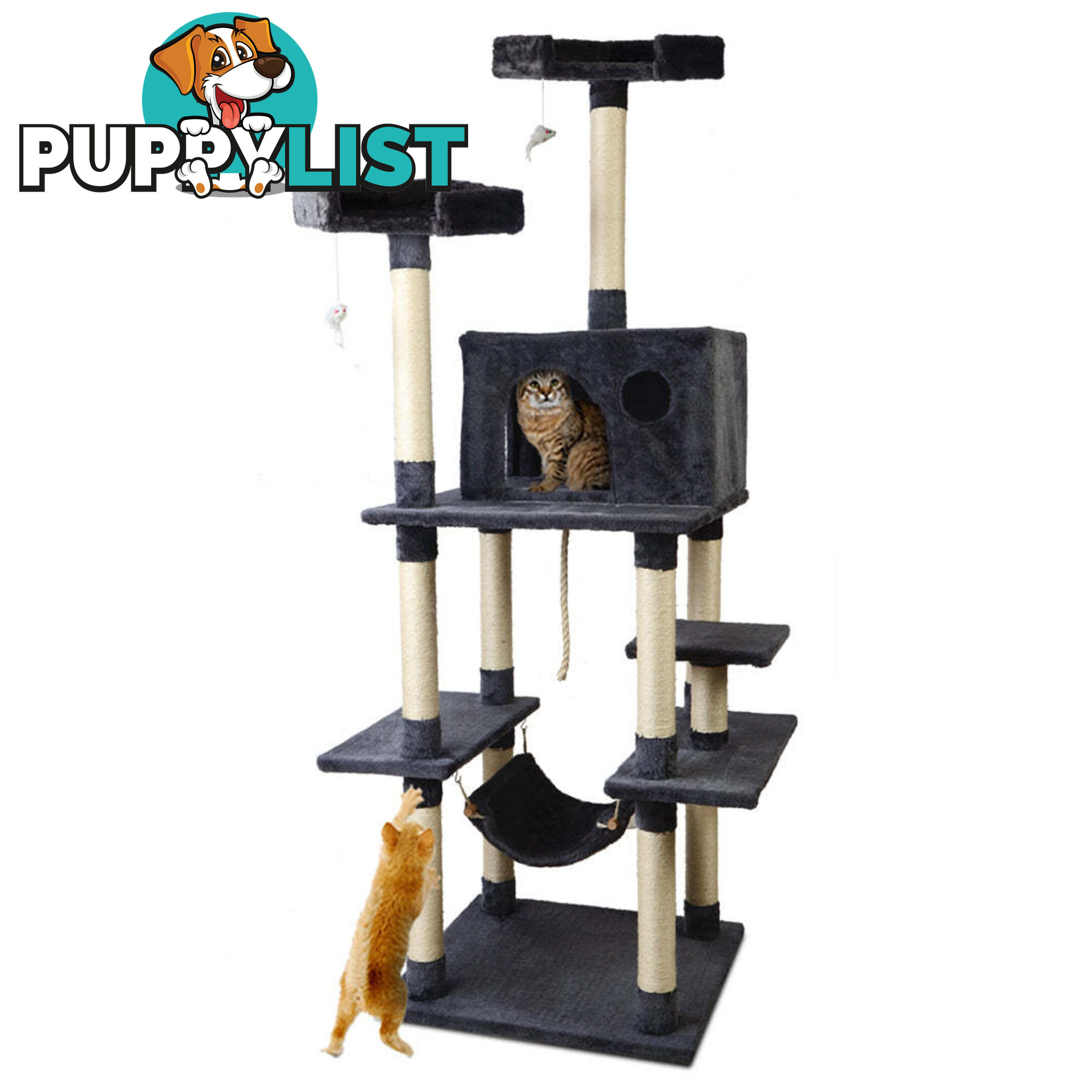 i.Pet Cat Tree 184cm Tower Scratching Post Scratcher Wood Trees Condo Bed House - PET-CAT-FL09-GR