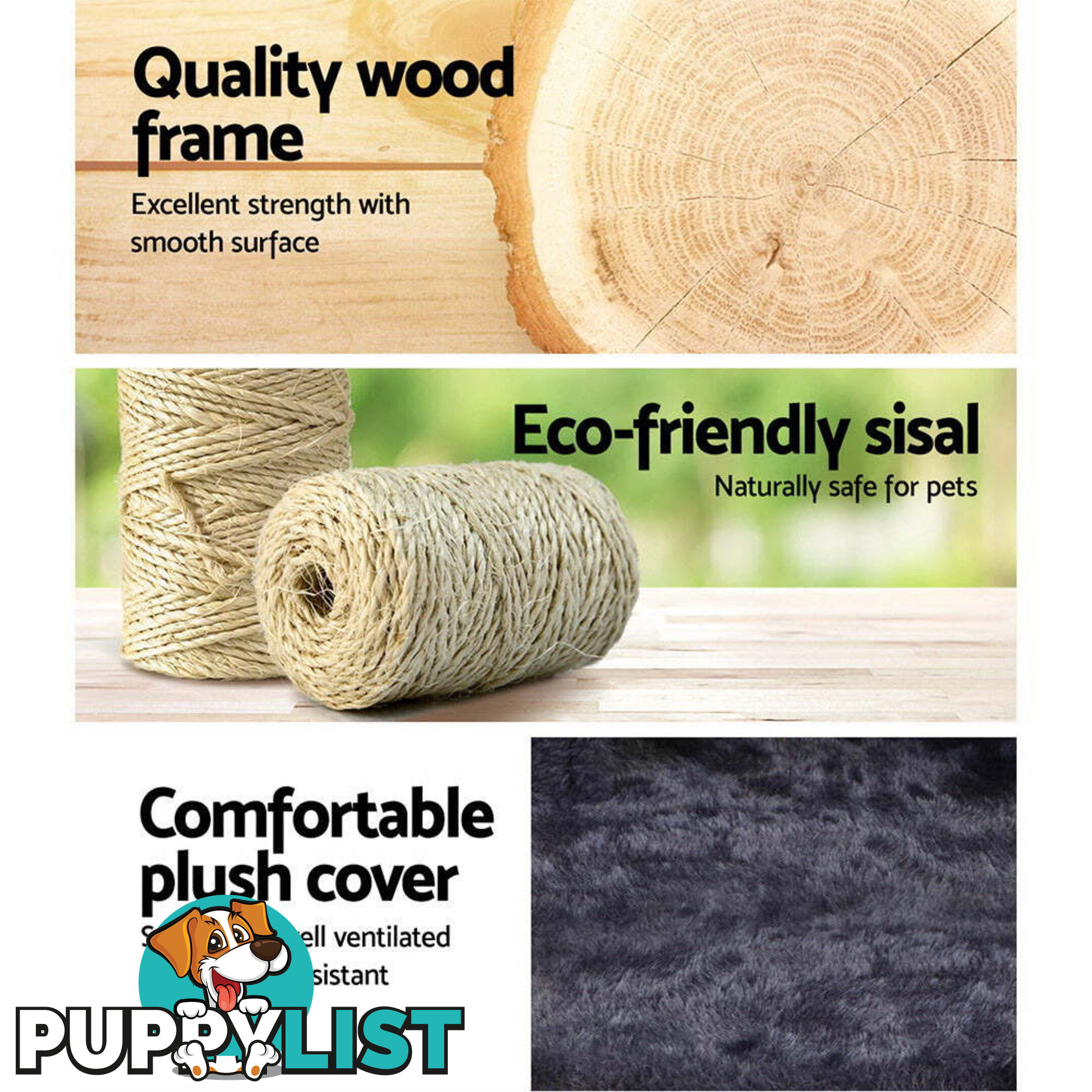 i.Pet Cat Tree 184cm Tower Scratching Post Scratcher Wood Trees Condo Bed House - PET-CAT-FL09-GR