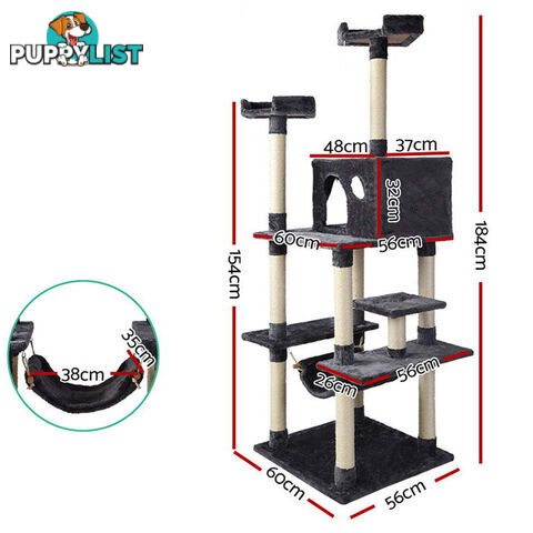 i.Pet Cat Tree 184cm Tower Scratching Post Scratcher Wood Trees Condo Bed House - PET-CAT-FL09-GR