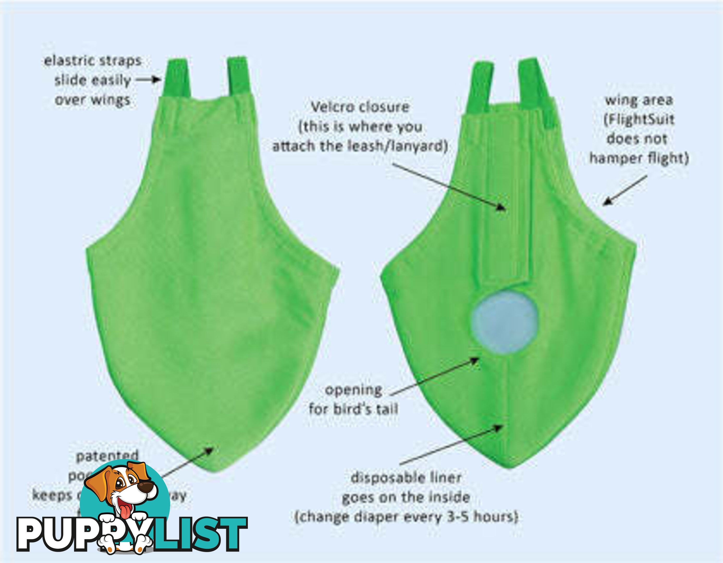 Bird Featherwear Flightsuit Harness & Diaper by Avian Fashions - AF-FS