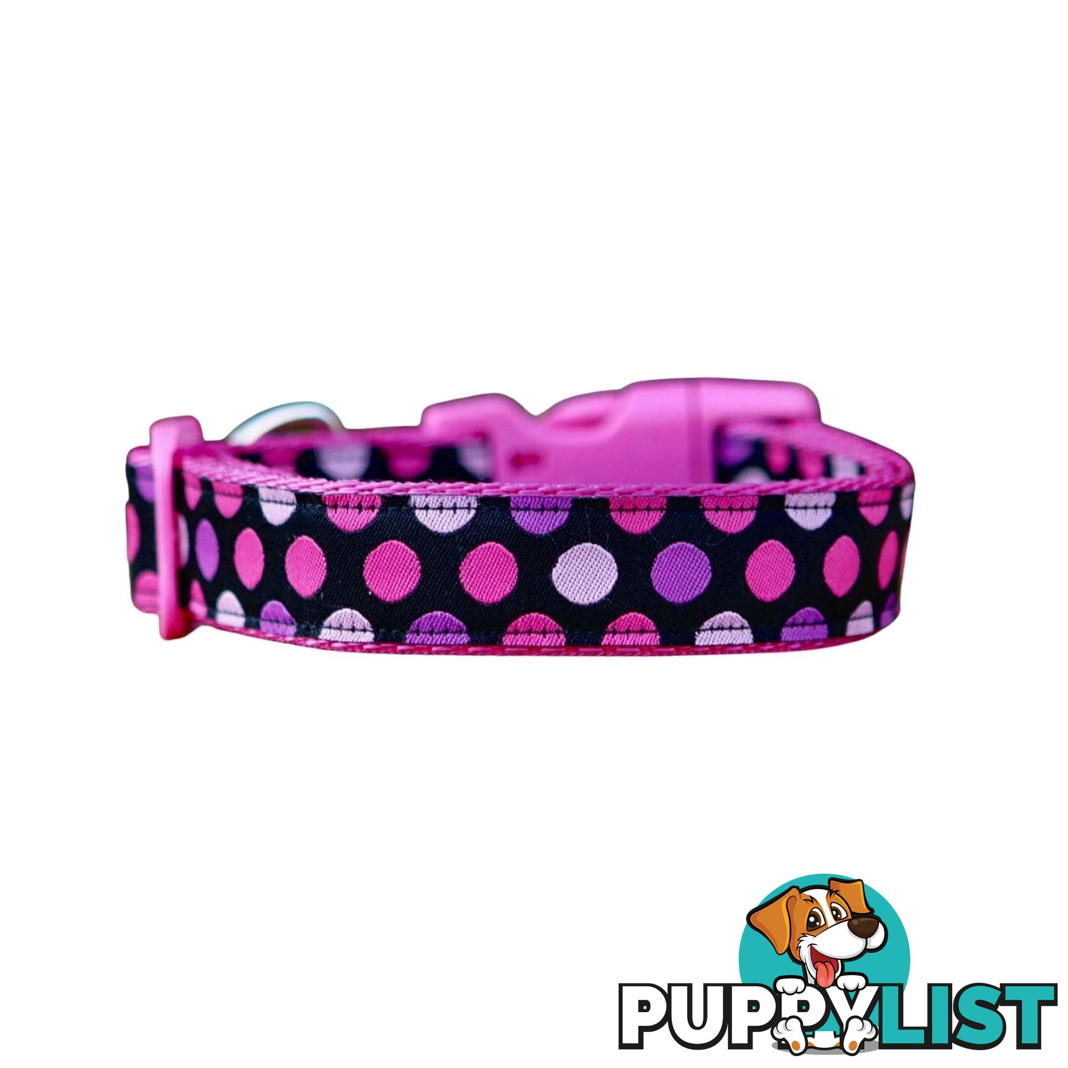 Pink Spot Dog Collar / XS - L - Hand Made by The Bark Side - TBSPINSML