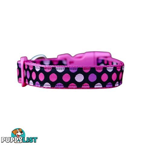 Pink Spot Dog Collar / XS - L - Hand Made by The Bark Side - TBSPINSML