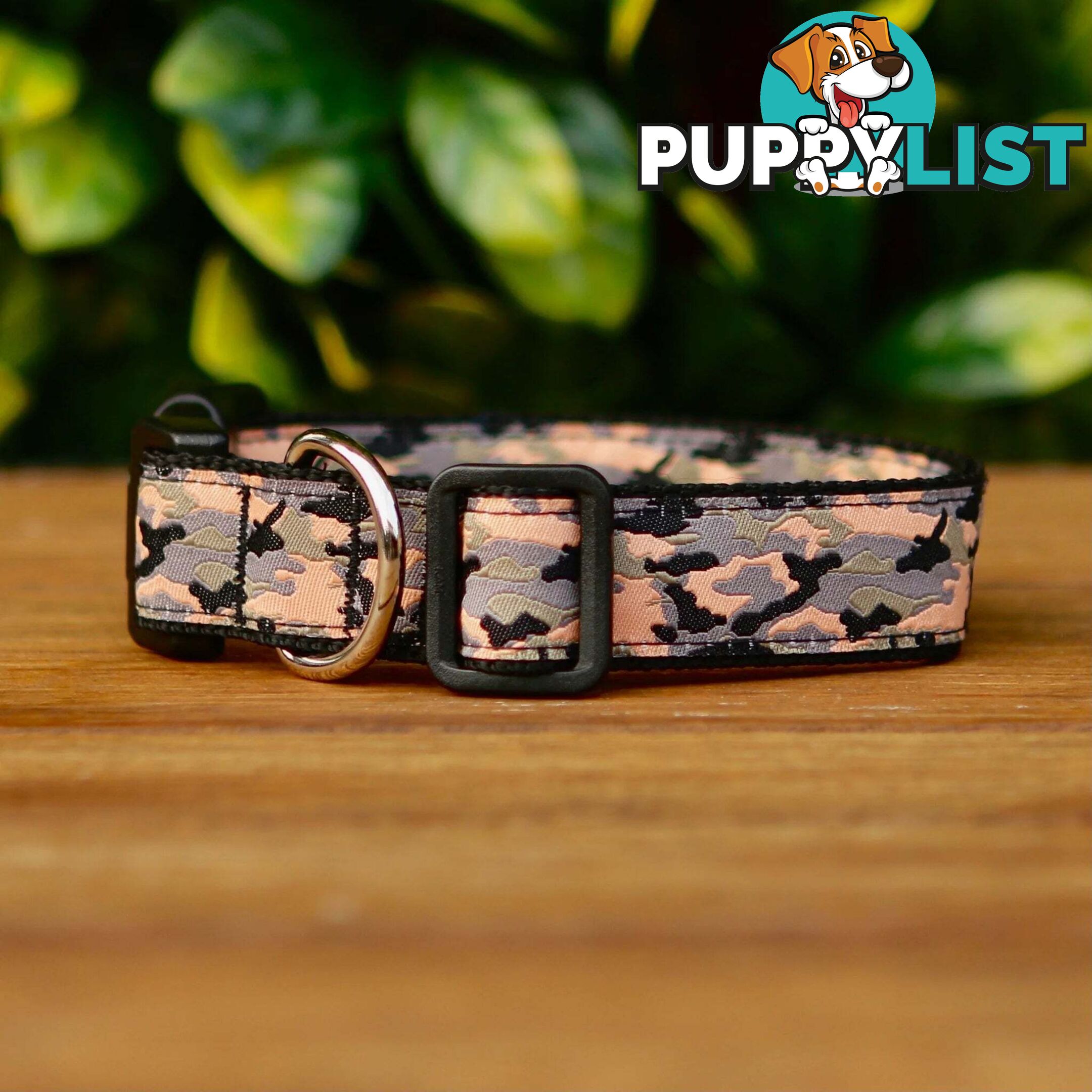 Camouflage Dog Collar - Hand Made by The Bark Side - TBSCAMMEDBLK