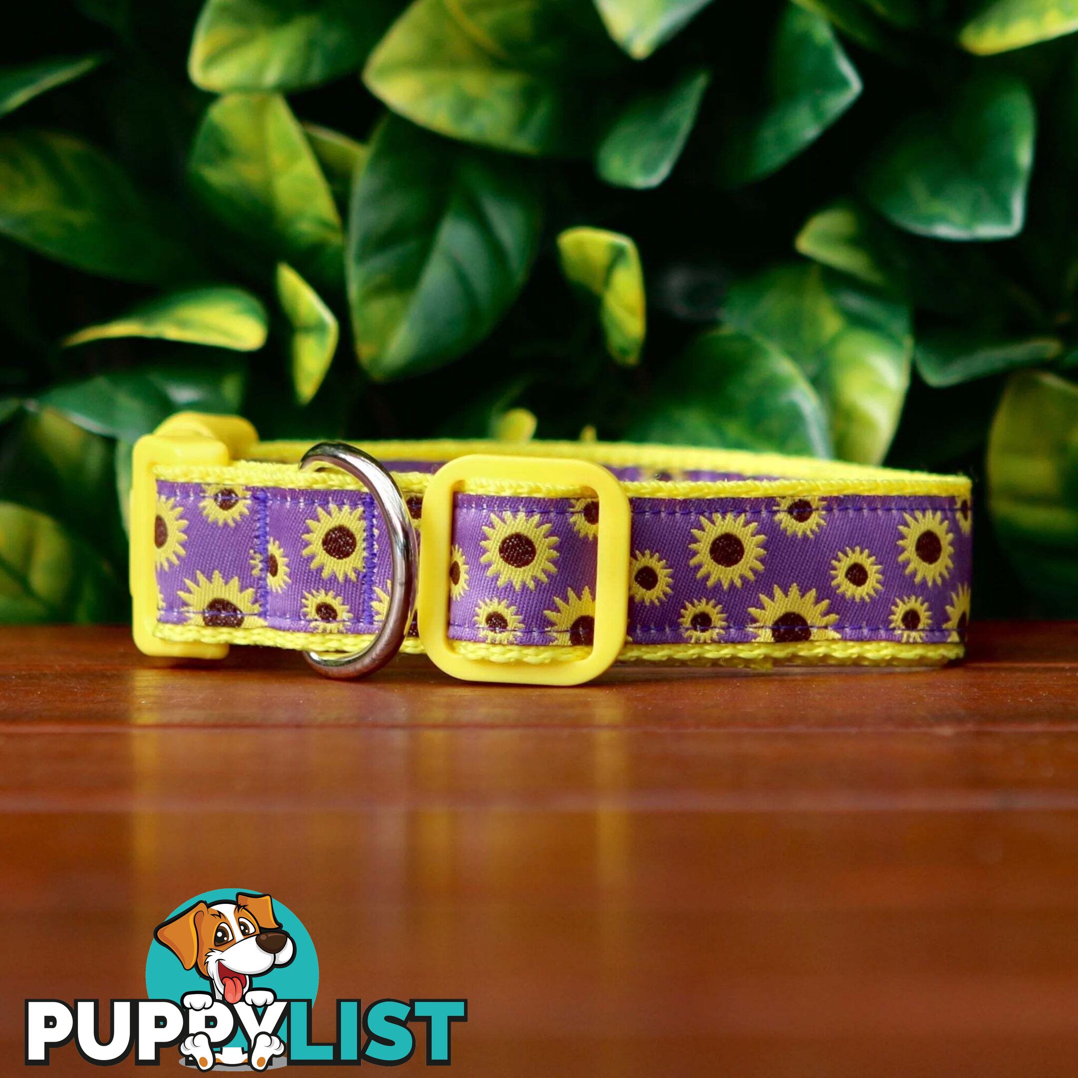 Sunflower Dog Collar - Hand Made by The Bark Side - TBSSUNMEDPUR