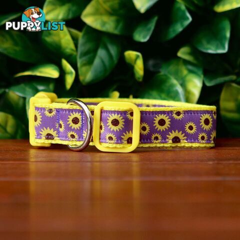 Sunflower Dog Collar - Hand Made by The Bark Side - TBSSUNMEDPUR