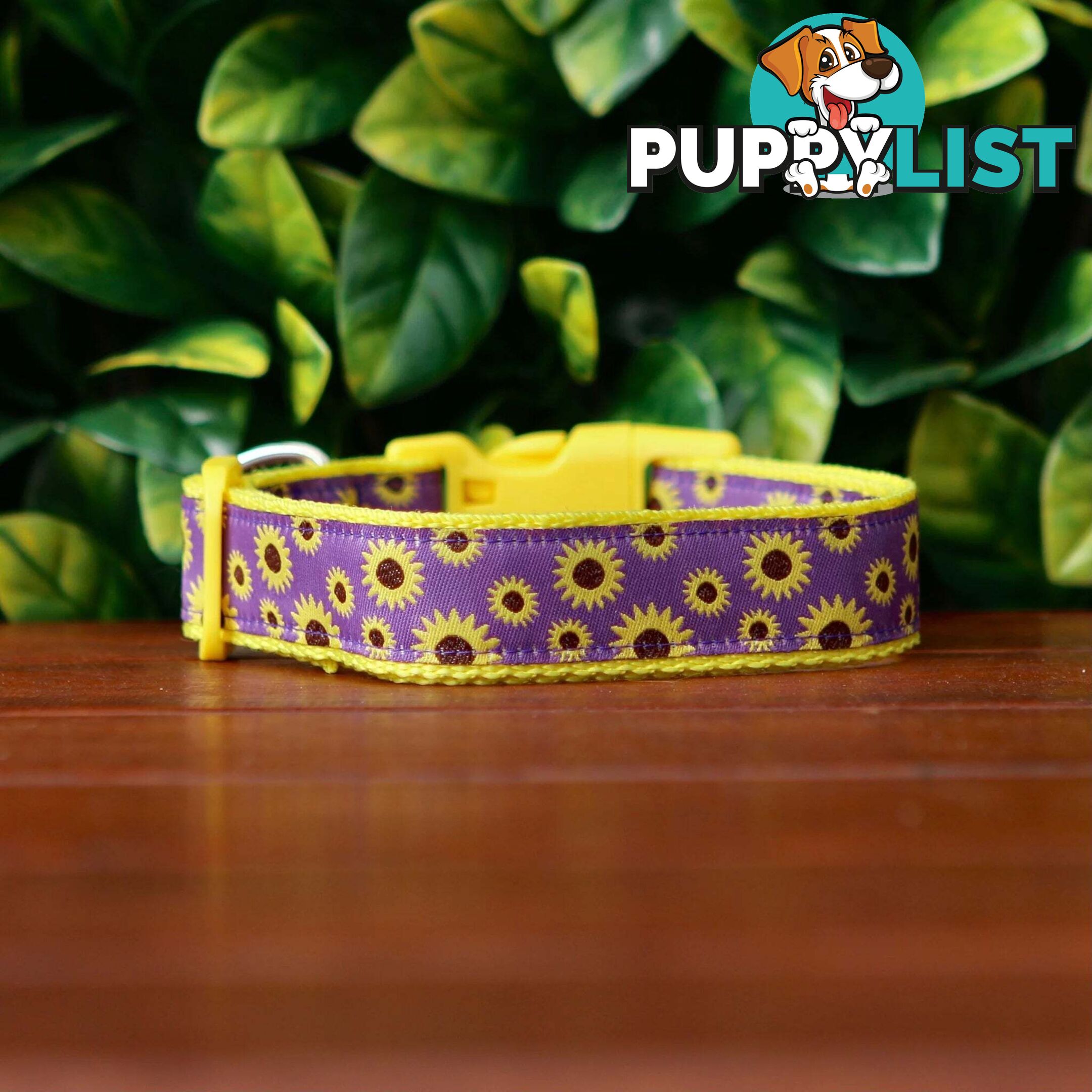 Sunflower Dog Collar - Hand Made by The Bark Side - TBSSUNMEDPUR