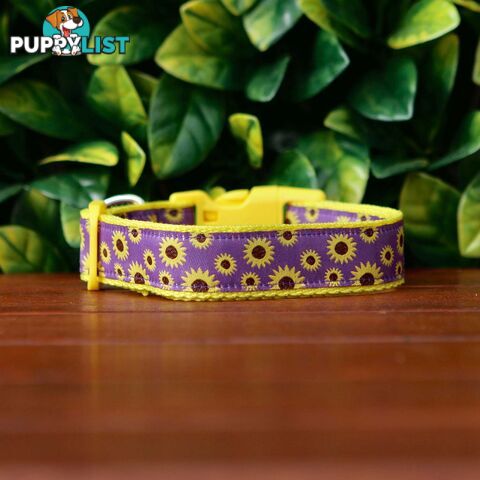Sunflower Dog Collar - Hand Made by The Bark Side - TBSSUNMEDPUR